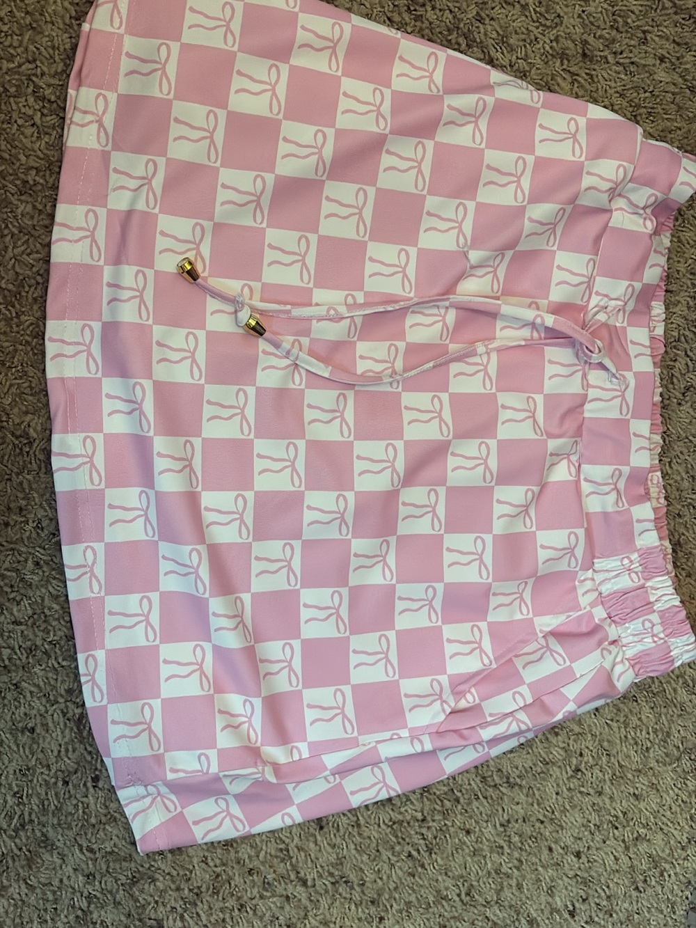 Pink Checkerboard Bow Pattern Drawstring Skirt